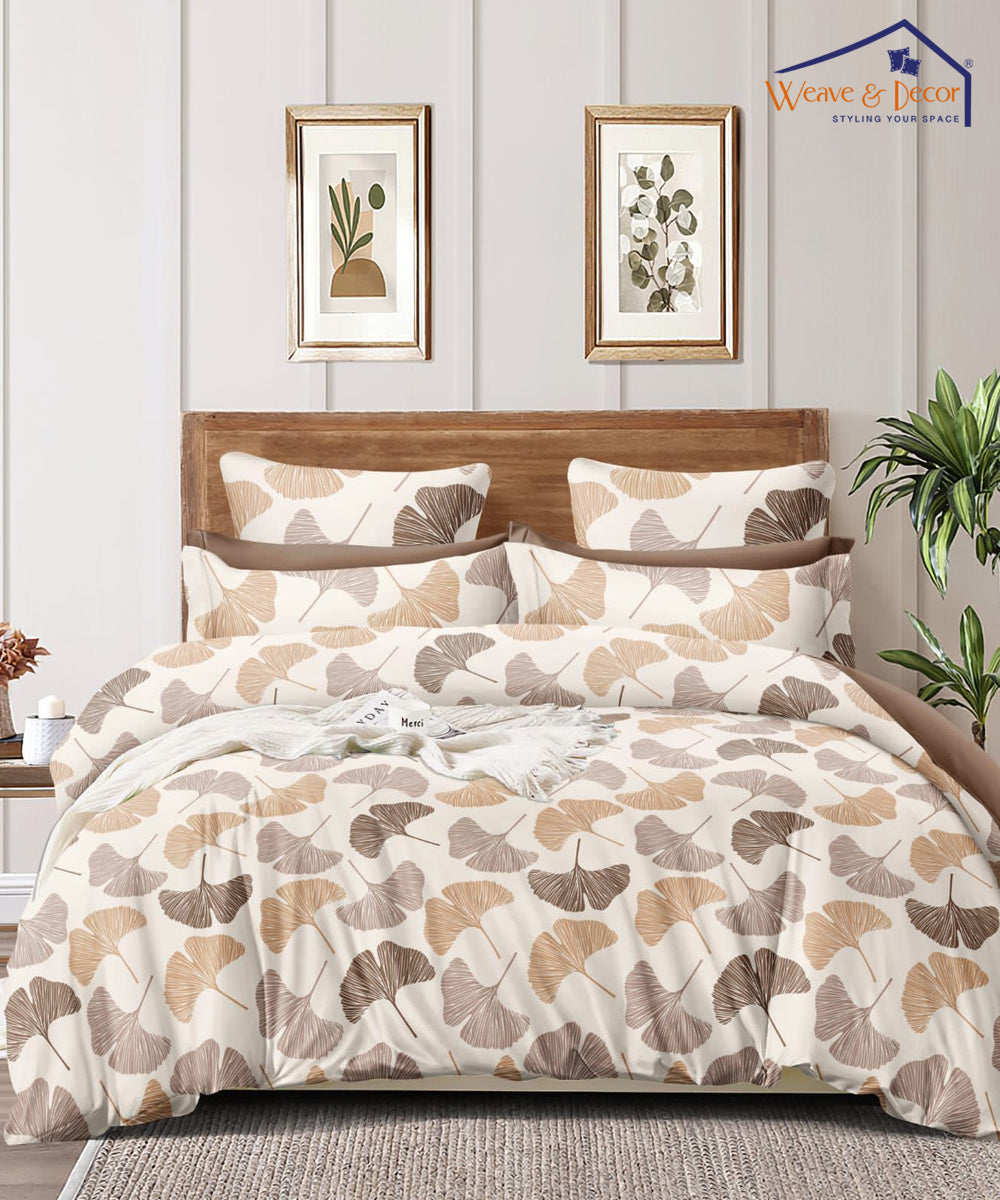 Off White Leaves Single Bedsheet With 1 Pillow Cover