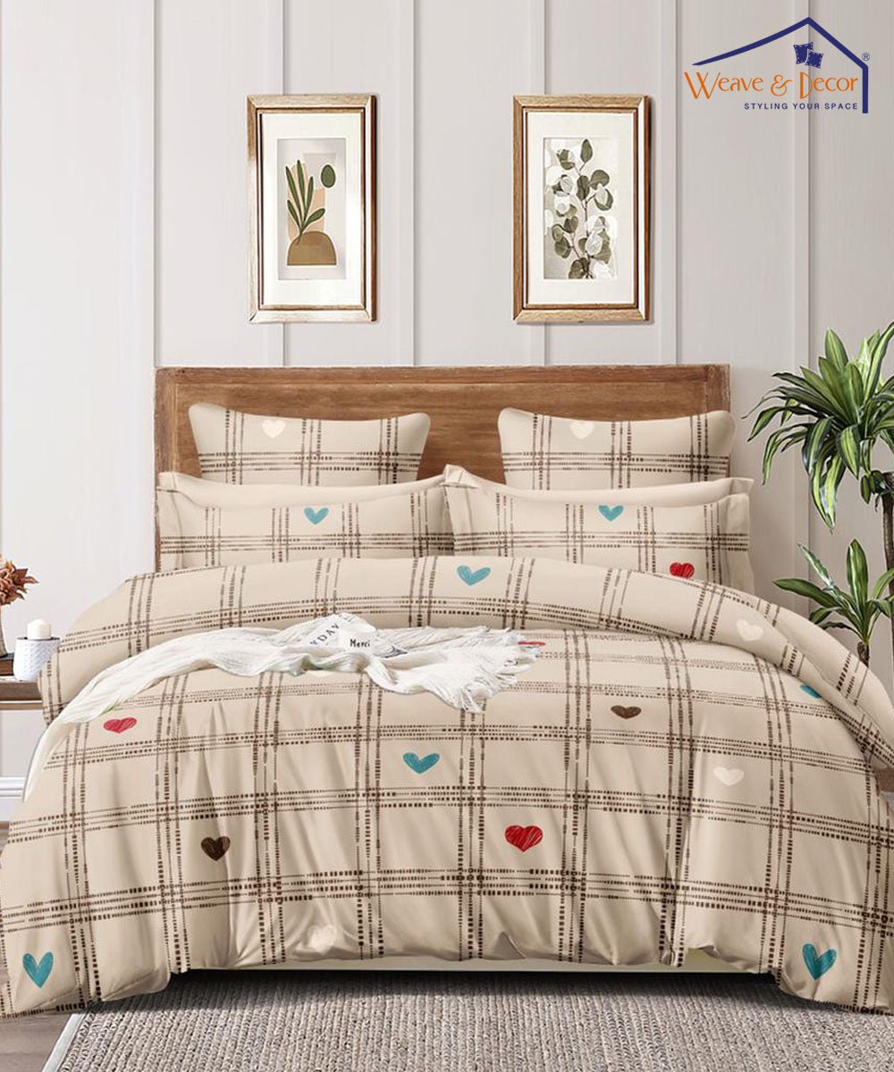 Heart & ChecksSingle Fitted Bedsheet With 1 Pillow Cover