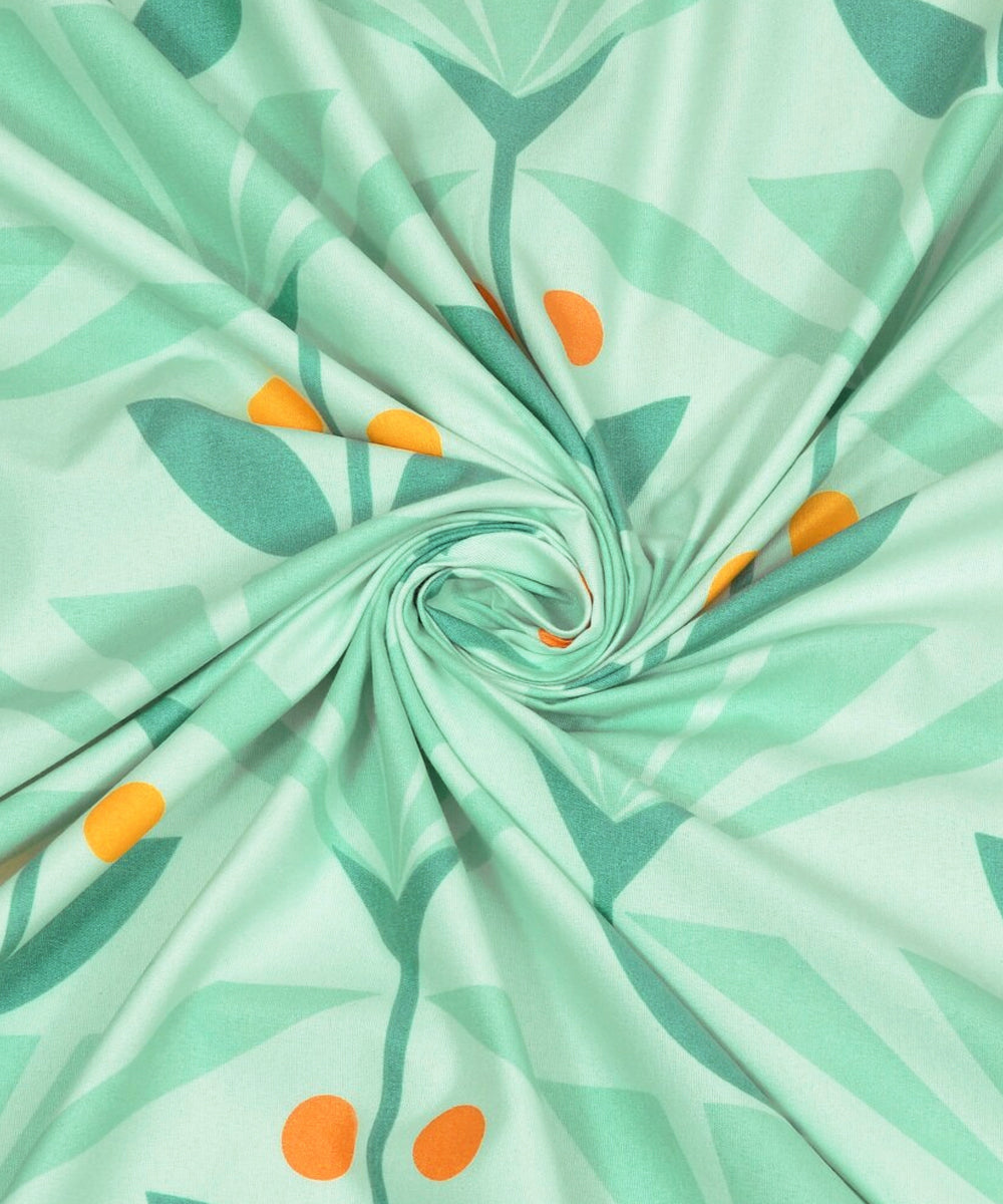 Green Floral Single Bedsheet With 1 Pillow Cover