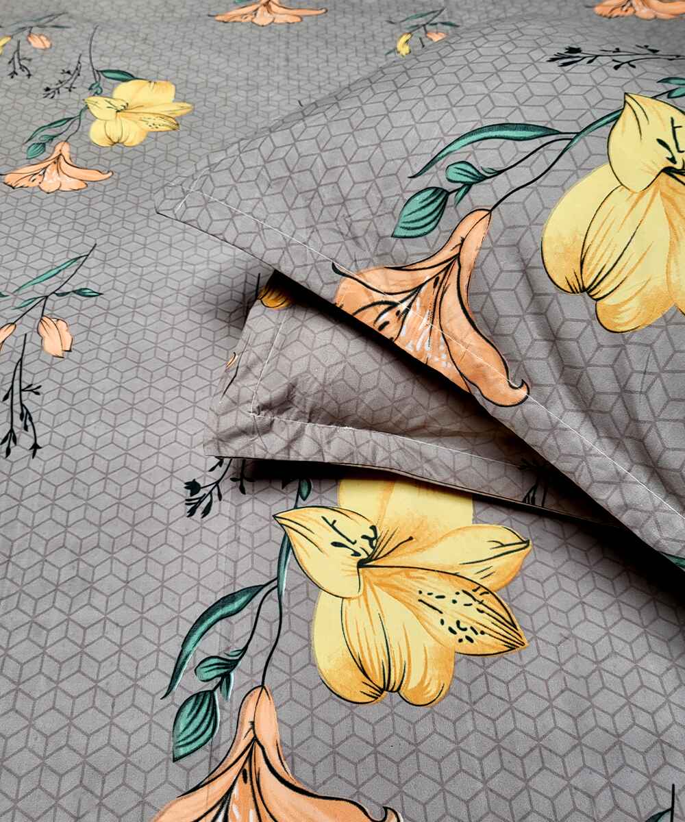 Yellow Flower Single Fitted Bedsheet With 1 Pillow Cover