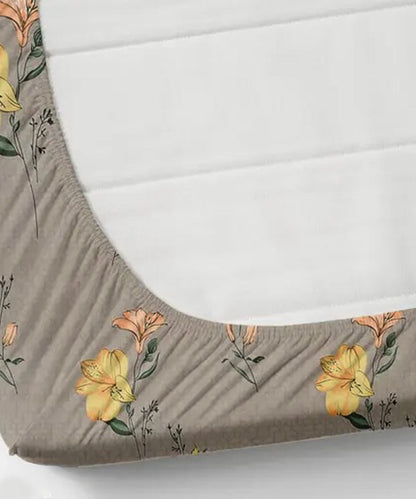 Yellow Flower Single Fitted Bedsheet With 1 Pillow Cover