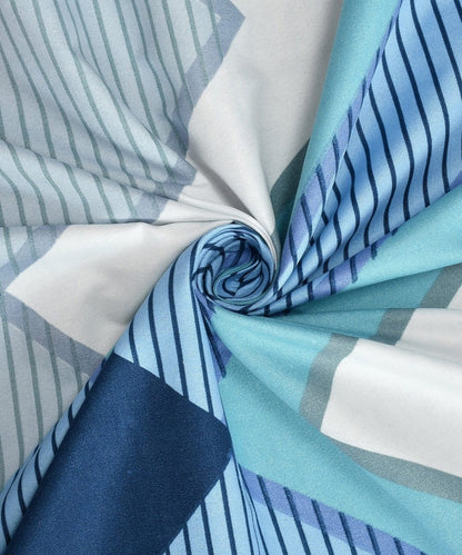 Aqua Geometric Single Bedsheet With 1 Pillow Cover