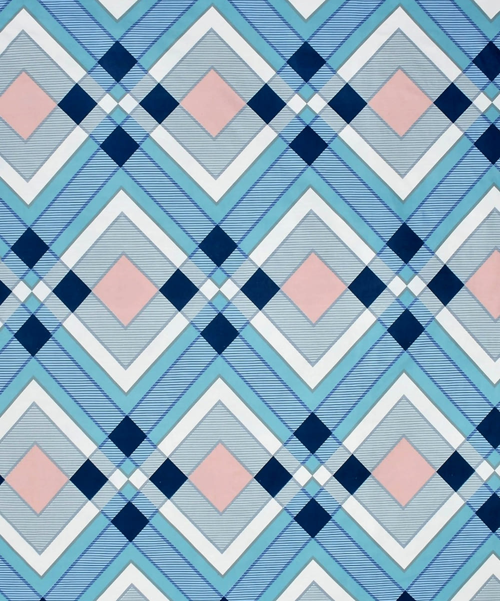 Aqua Geometric Single Bedsheet With 1 Pillow Cover