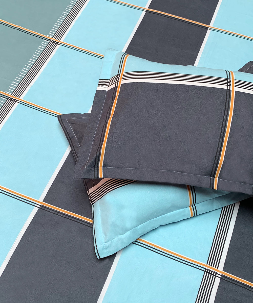 Blue Checks Queen Fitted Bedsheet With 2 Pillow Covers