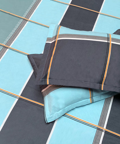 Blue Checks Queen Fitted Bedsheet With 2 Pillow Covers