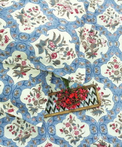 Blue Ethnic Queen Fitted Bedsheet With 2 Pillow Covers
