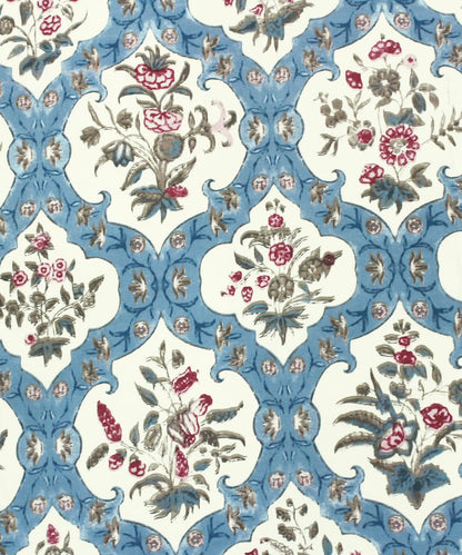 Blue Ethnic Queen Fitted Bedsheet With 2 Pillow Covers