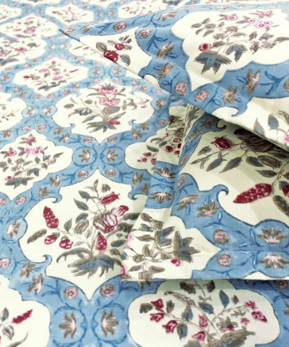 Blue Ethnic King Fitted Bedsheet With 2 Pillow Covers
