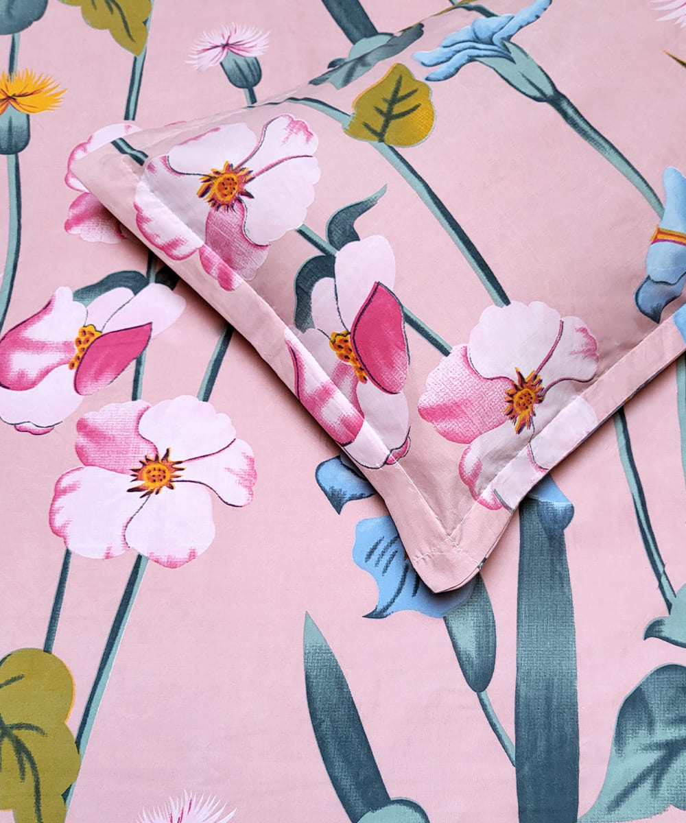 Pink Blossom  Single Fitted Bedsheet With 1 Pillow Cover