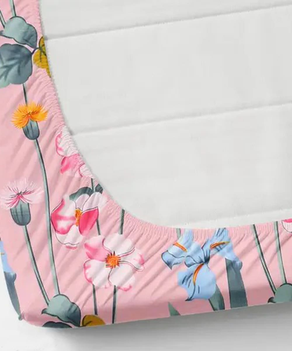 Pink Blossom  Single Fitted Bedsheet With 1 Pillow Cover