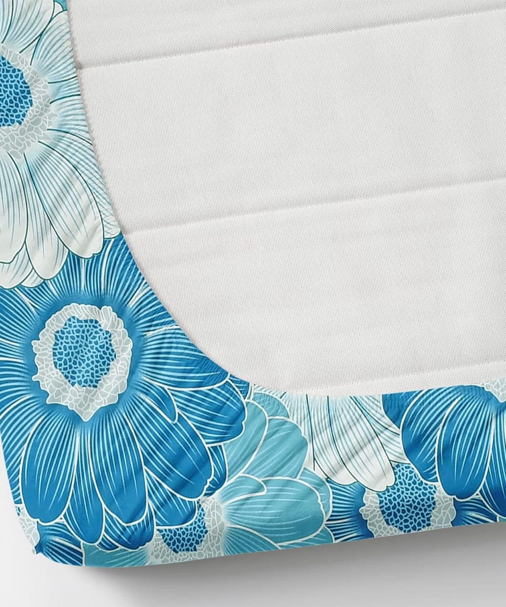 Blue Flora Single Fitted Bedsheet With 1 Pillow Cover