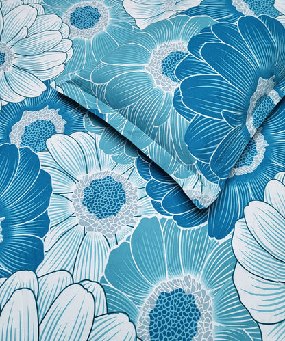 Blue Flora Single Fitted Bedsheet With 1 Pillow Cover