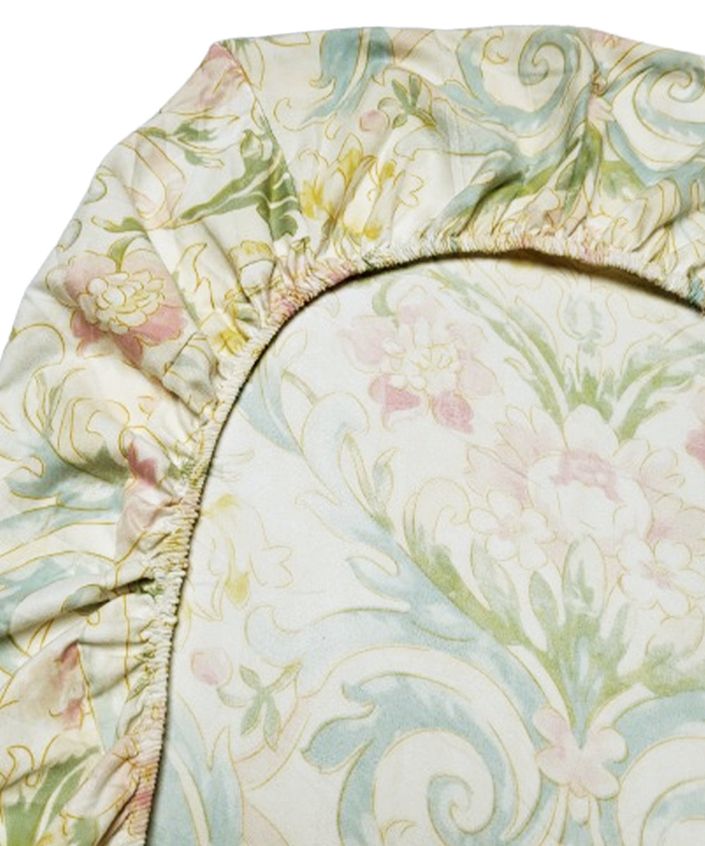 Floral Symphony Single Fitted Bedsheet With 1 Pillow Cover