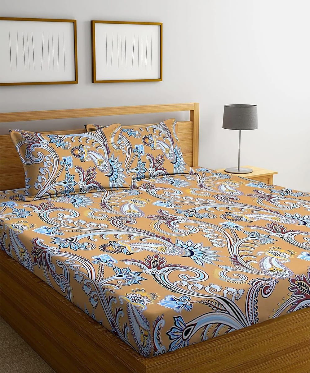 Paisley Blossom Queen Fitted Bedsheet With 2 Pillow Covers