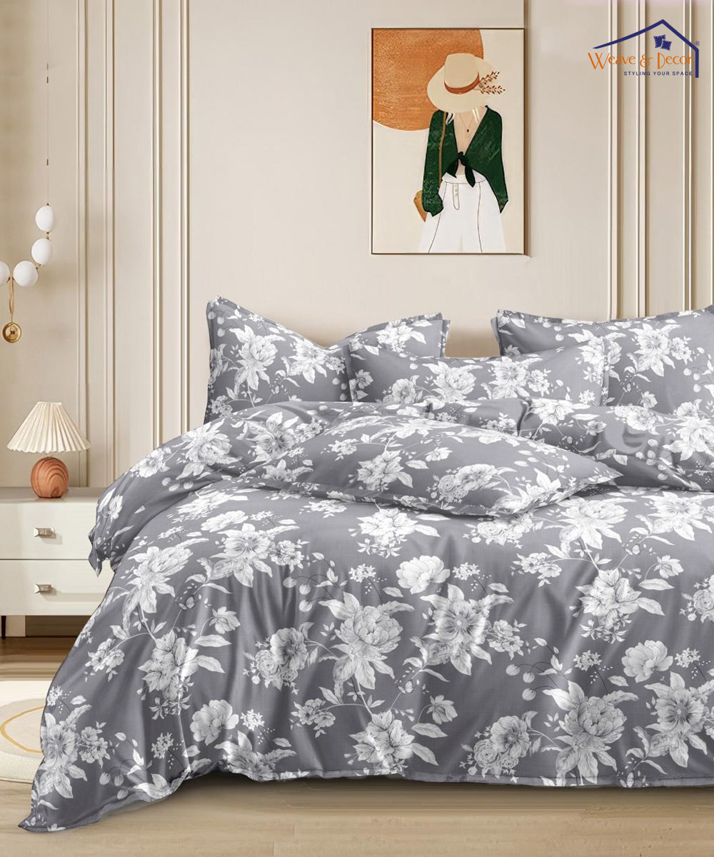 Smoky Floral Serenade  Single Bedsheet With 1 Pillow Cover