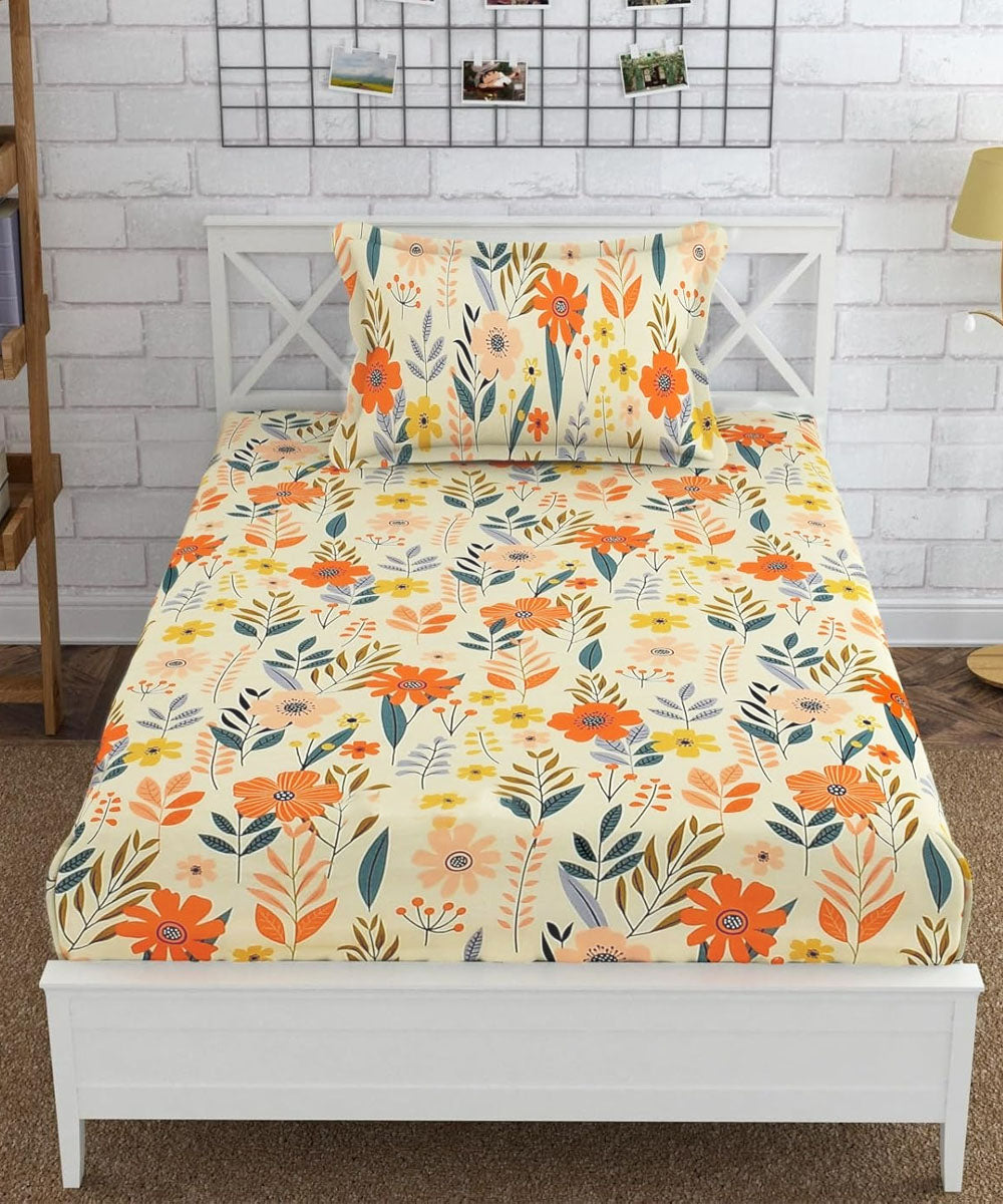 Nature's Whimsy Single Fitted Bedsheet With 1 Pillow Cover