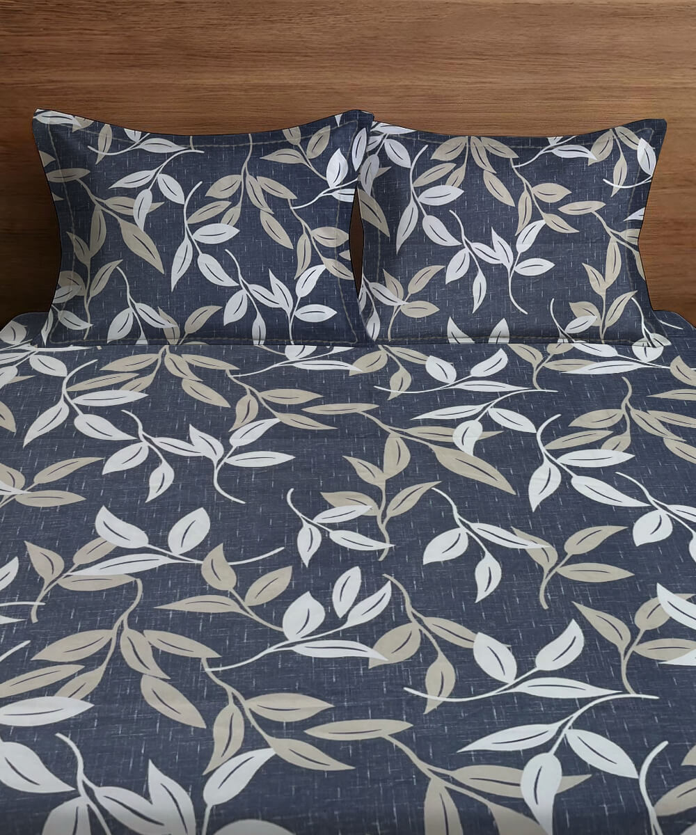 Golden Leaf whisper King Size Bedsheet With 2 Pillow Cover