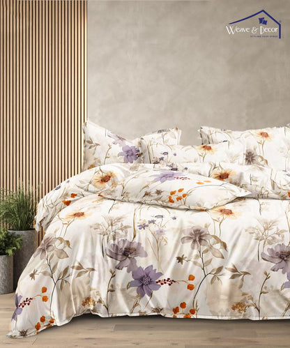 Ivory Floral Scatter   Flat Double Bedsheet With 2 Pillow Covers