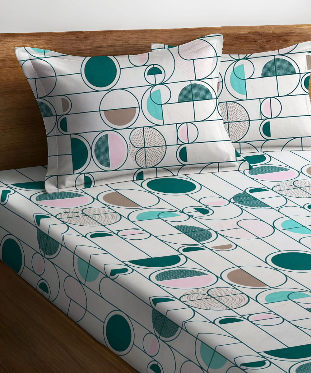 Modern Rounds  Fitted Bedsheet With Pillow Cover