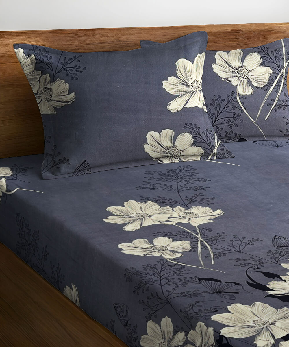 Graphite Garden Flat Double Bedsheet With 2 Pillow Covers