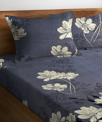 Graphite Garden Flat Double Bedsheet With 2 Pillow Covers