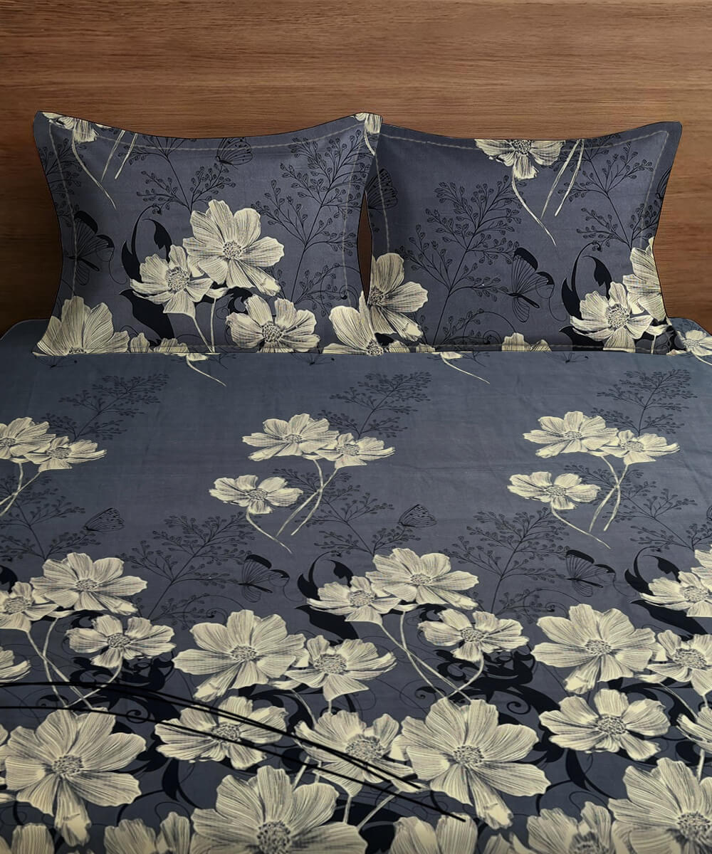 Graphite Garden Flat Double Bedsheet With 2 Pillow Covers