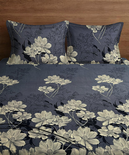 Graphite Garden Flat Double Bedsheet With 2 Pillow Covers