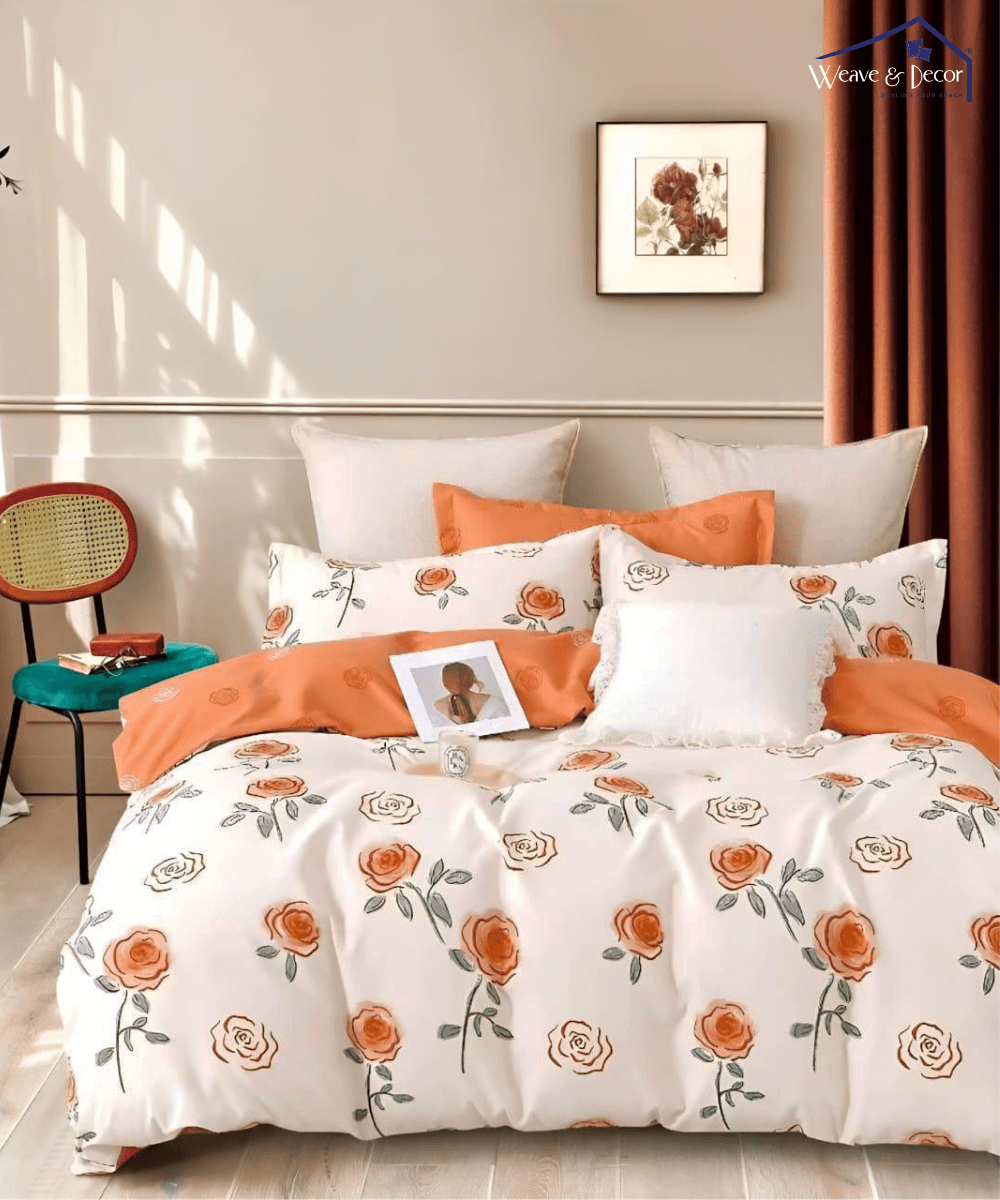 Delicate Roses  King Fitted Bedsheet With 2 Pillow Covers