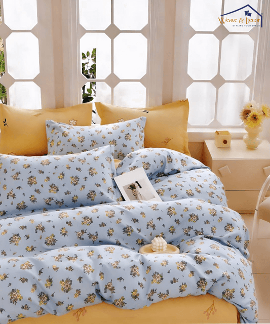 Daisy Sky  Flat Double Bedsheet With 2 Pillow Covers