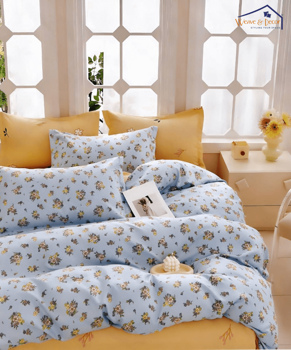 Daisy Sky Flat Double Bedsheet With 2 Pillow Covers