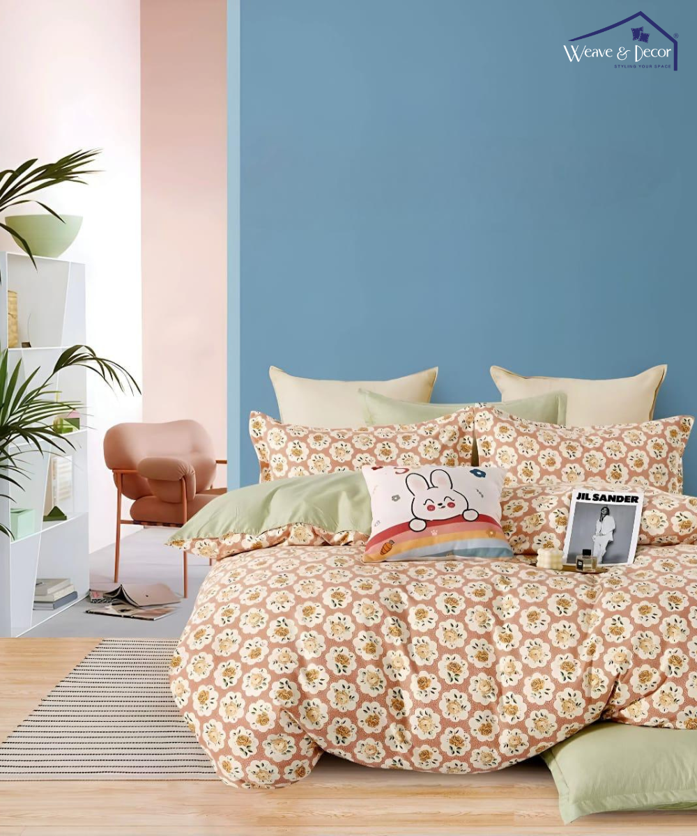 Peach Puff Flat Double Bedsheet With 2 Pillow Covers