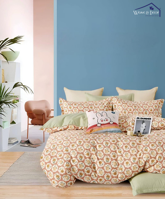 Peach Puff   Queen Fitted Bedsheet With 2 Pillow Covers