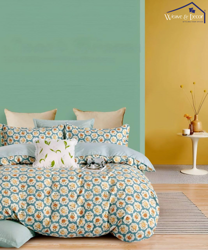 Teal Garden Bedsheet With Pillow Covers