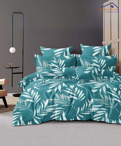 Emerald Leaves   Super King Fitted Bedsheet With 2 Pillow Covers