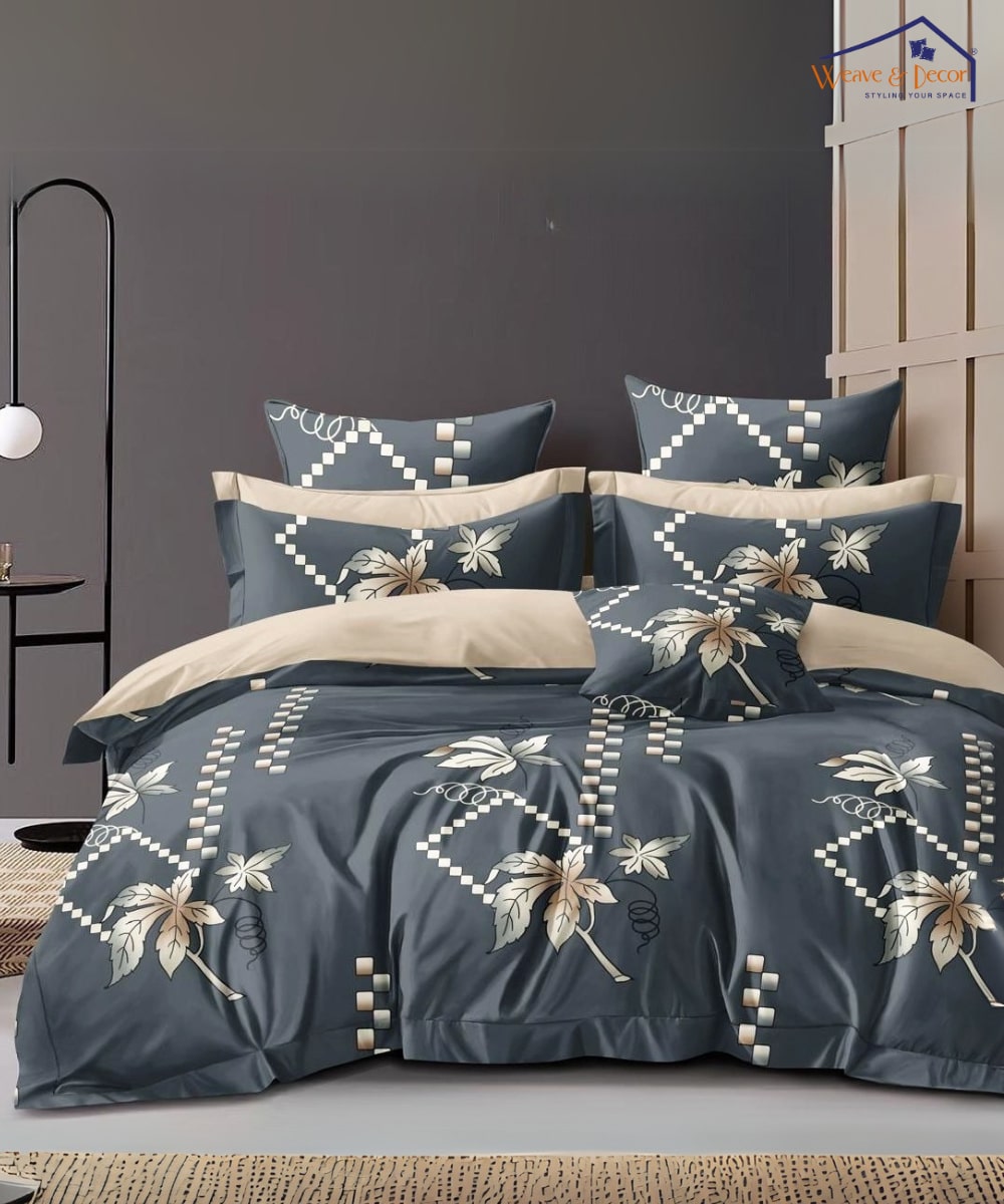 Ashen Floral Veil Single Fitted Bedsheet With 1 Pillow Cover