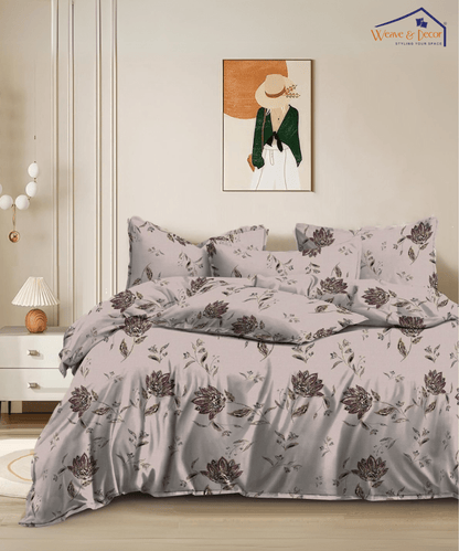 Biege Botanica   King Size Bedsheet With 2 Pillow Cover