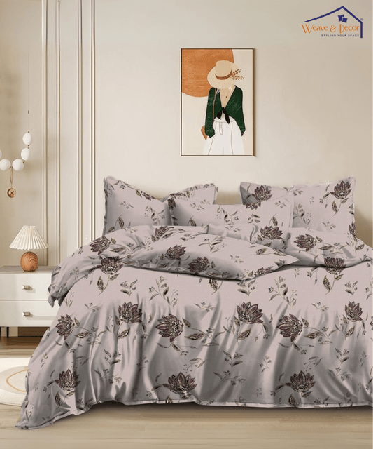 Biege Botanica   King Size Bedsheet With 2 Pillow Cover