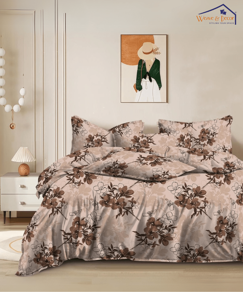 Mocha Blossom   Single Bedsheet With 1 Pillow Cover