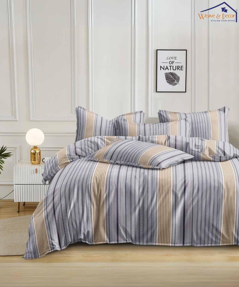 Urban Stripe Elegance Flat Double Bedsheet With 2 Pillow Covers