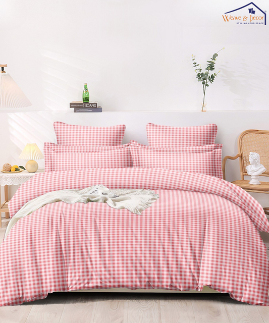 Pink GinghamFitted Bedsheet With Pillow Cover
