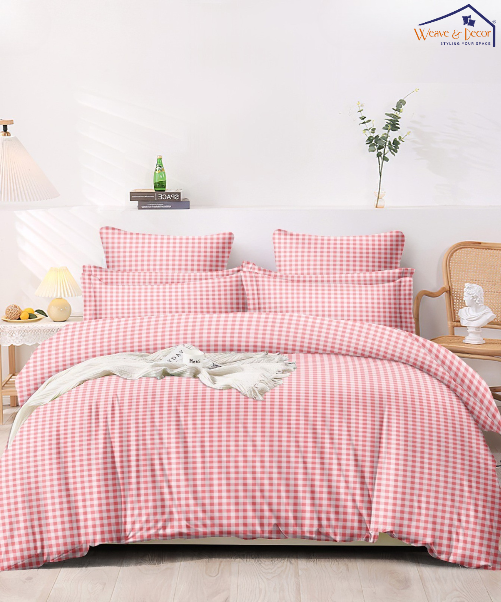 Pink GinghamSingle Bedsheet With 1 Pillow Cover