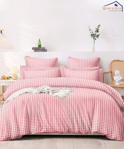 Pink GinghamSingle Bedsheet With 1 Pillow Cover