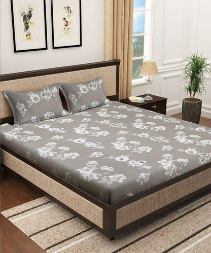 Pretty White Floral King Size Bedsheet With 2 Pillow Covers