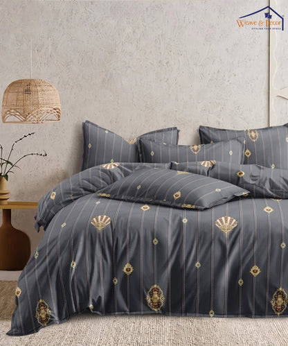 Regal Stripes Motif Flat Double Bedsheet With 2 Pillow Covers