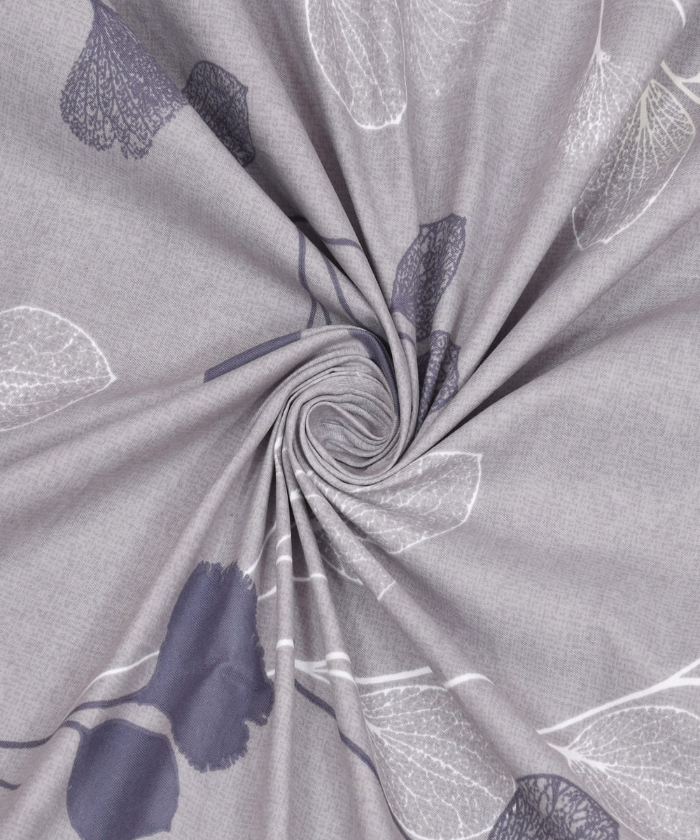Grey Leaves King Size Bedsheet With 2 Pillow Covers