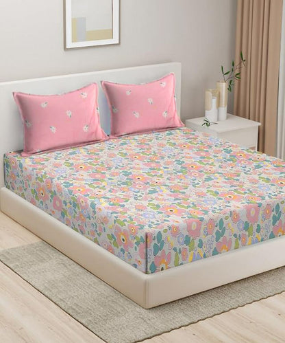 Pink Floral King Size Bedsheet With 2 Pillow Covers