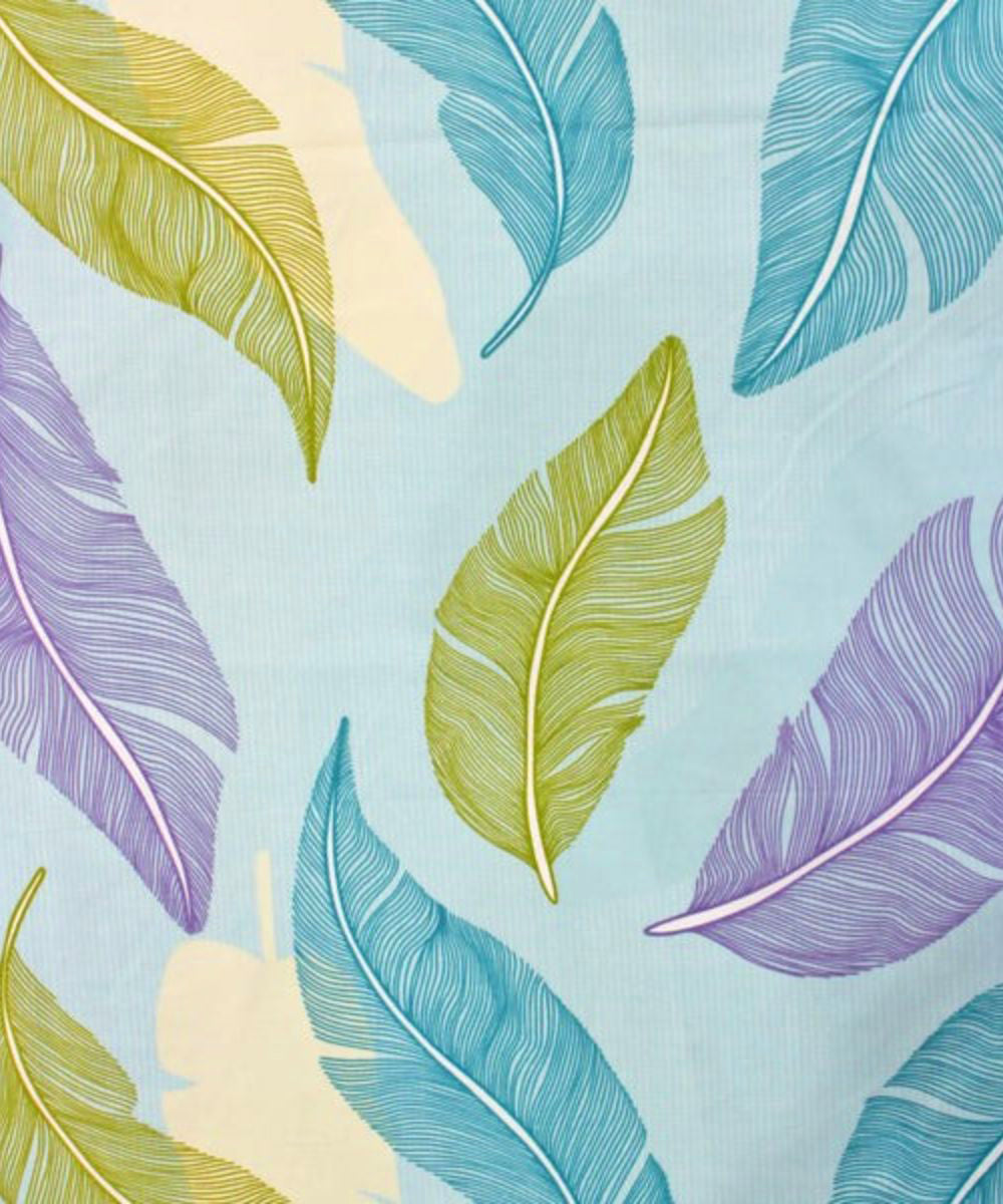Pale Turquoise Leafy Pattern King Fitted Bedsheet With 2 Pillow Covers