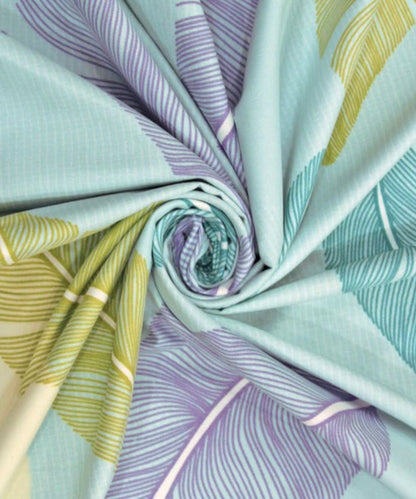 Pale  Turquoise Leafy Pattern King Size Bedsheet With 2 Pillow Cover