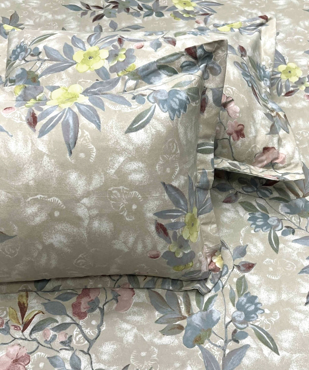 Blossom Beige Delight King Fitted Bedsheet With 2 Pillow Covers