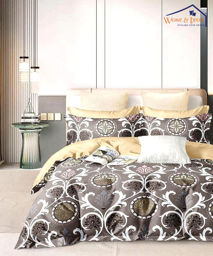 Brown Printed Single Fitted Bedsheet With 1 Pillow Cover